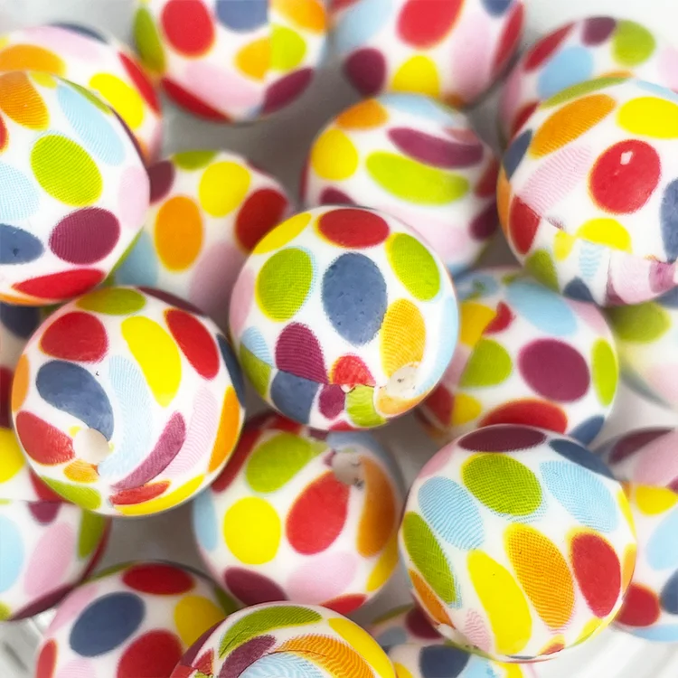 

Hot Sale New Design Printed Rainbow Wholesale 12 mm/ 15 mm Silicone Round Beads Loose Beads, Customized color