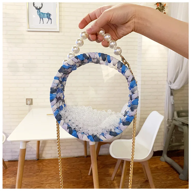 

wholesale diy material bag round transparent bag hand woven bag