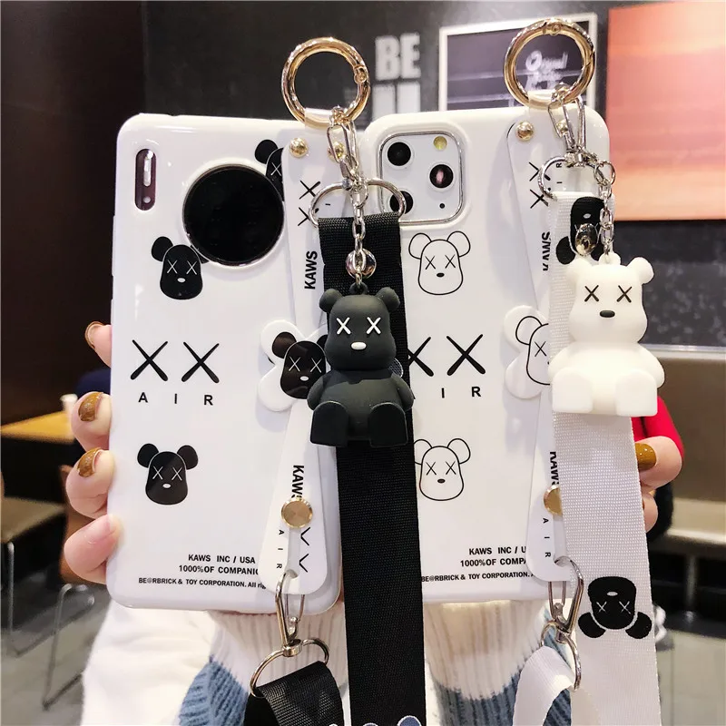 

Fashion Brand Sesame Street Bear Mobile Phone Case for Apple Iphone 11 Pro Max with Pendant Wrist Strap Lanyard Cellphone Cover