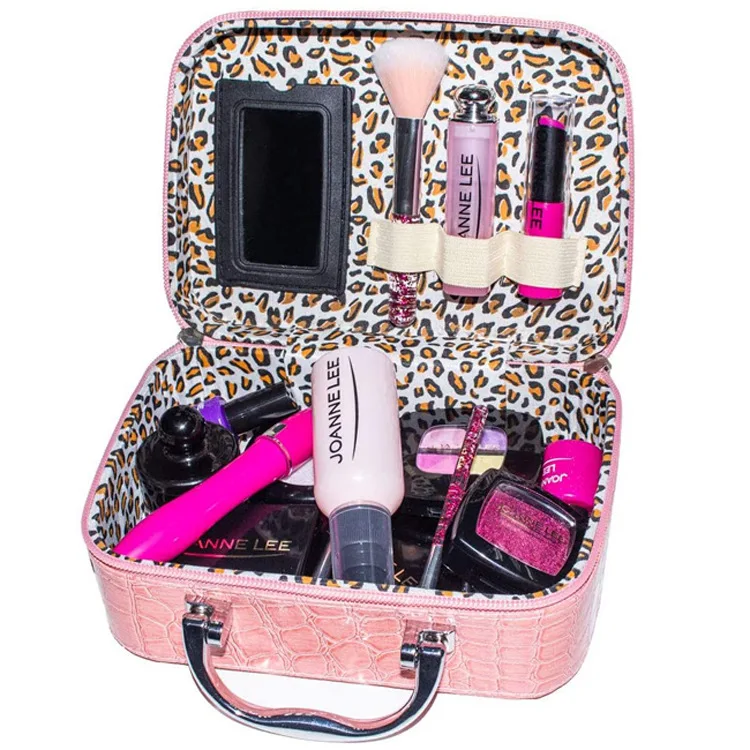 

Factory simulation toys mini makeup PU bag nail polish and Leopard handbag set travel cosmetic jewelry electronics toiletry bag