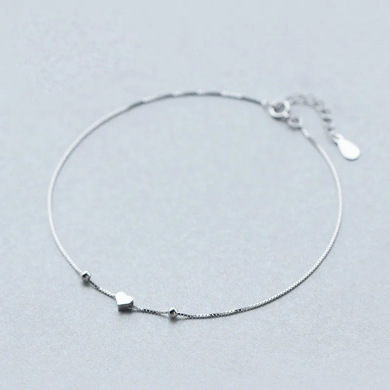 

100% 925 Real Sterling Silver Fashion Cute Heart Anklets for Women Valentine's Day Birthday Gift Jewelry