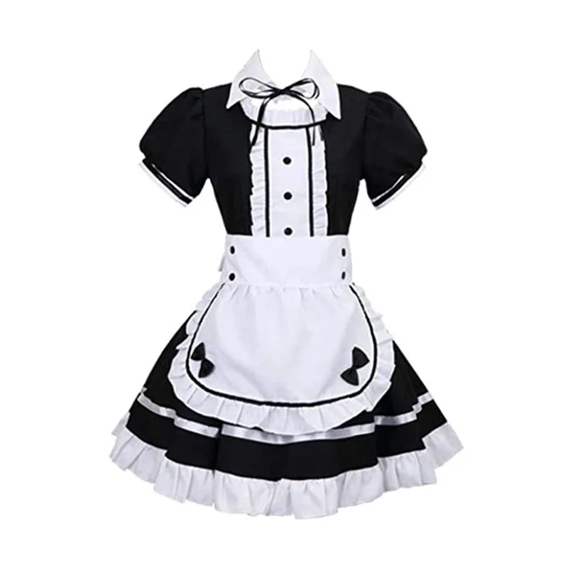 

2021 Black Cute Lolita Maid Costumes French Maid Dress Girls Woman Amine Cosplay Costume Waitress Maid Party Stage Costumes