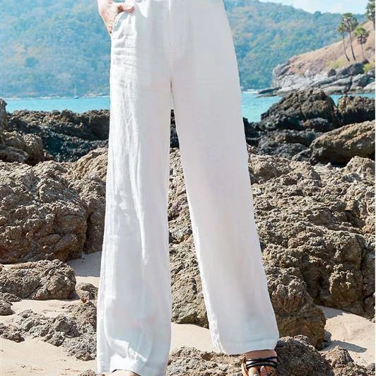

New summer cotton hemp wide leg pants casual trousers women
