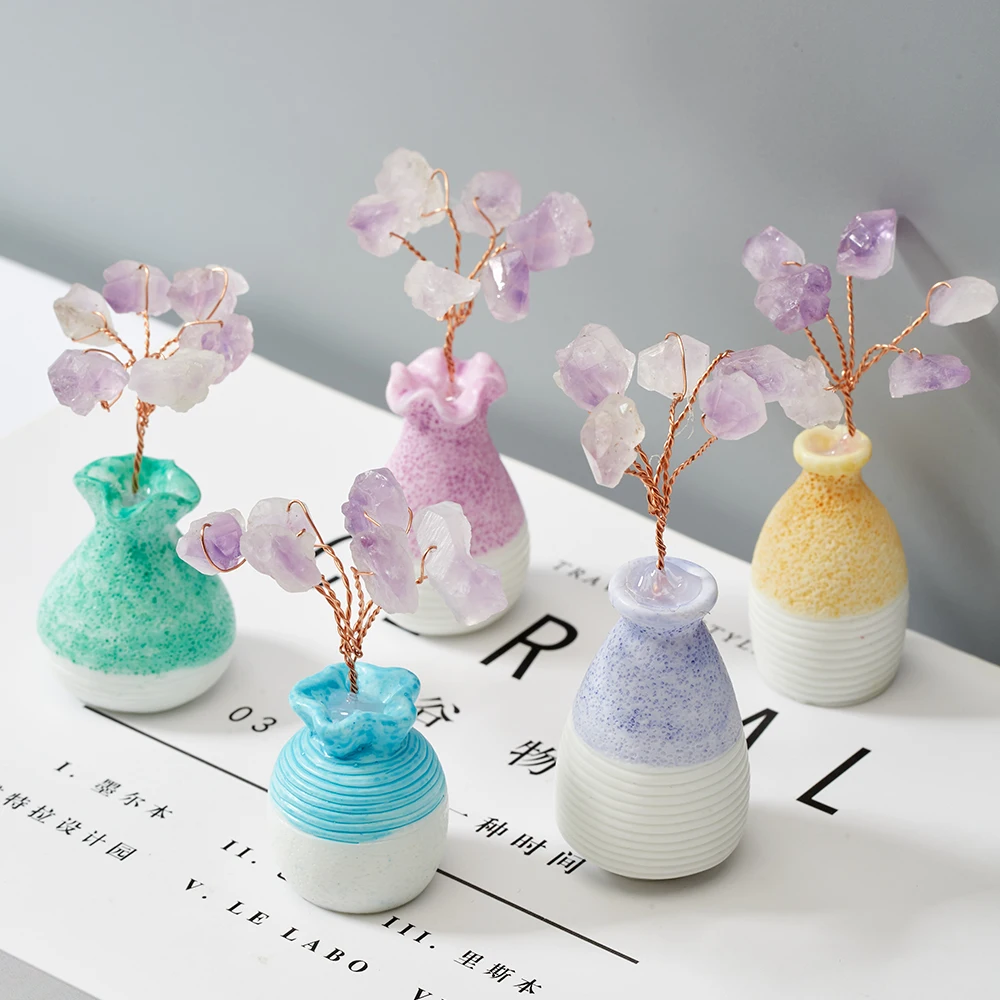 

Home decoration lucky tree money tree Amethyst gemstone crystal cartoon animal home decoration for Wealth and Luck