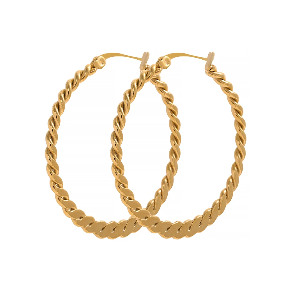 

JINYOU 1254 Trendy Stainless Steel Twist Golden Big Hoop Earrings Unusual Statement Waterproof Jewelry for Women