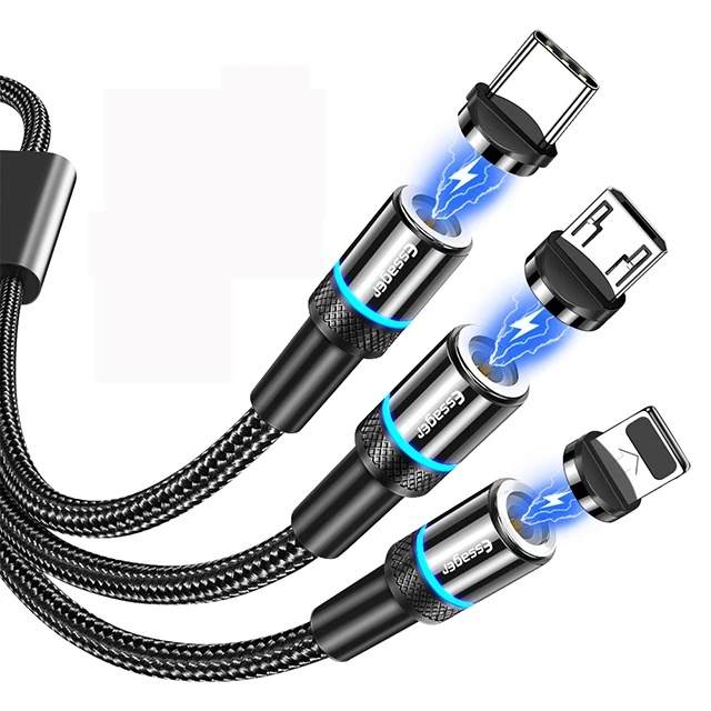 

Essager Good-quality Magnetic Data Cable 3 in 1 Type-C Micro Lightning Magnet Data Cable with LED