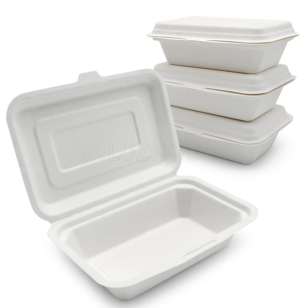 

Wholesale Biodegradable Bagasse 450ml Clamshell Dinner Box Container Disposable BBQ Snack Food Storage Packaging