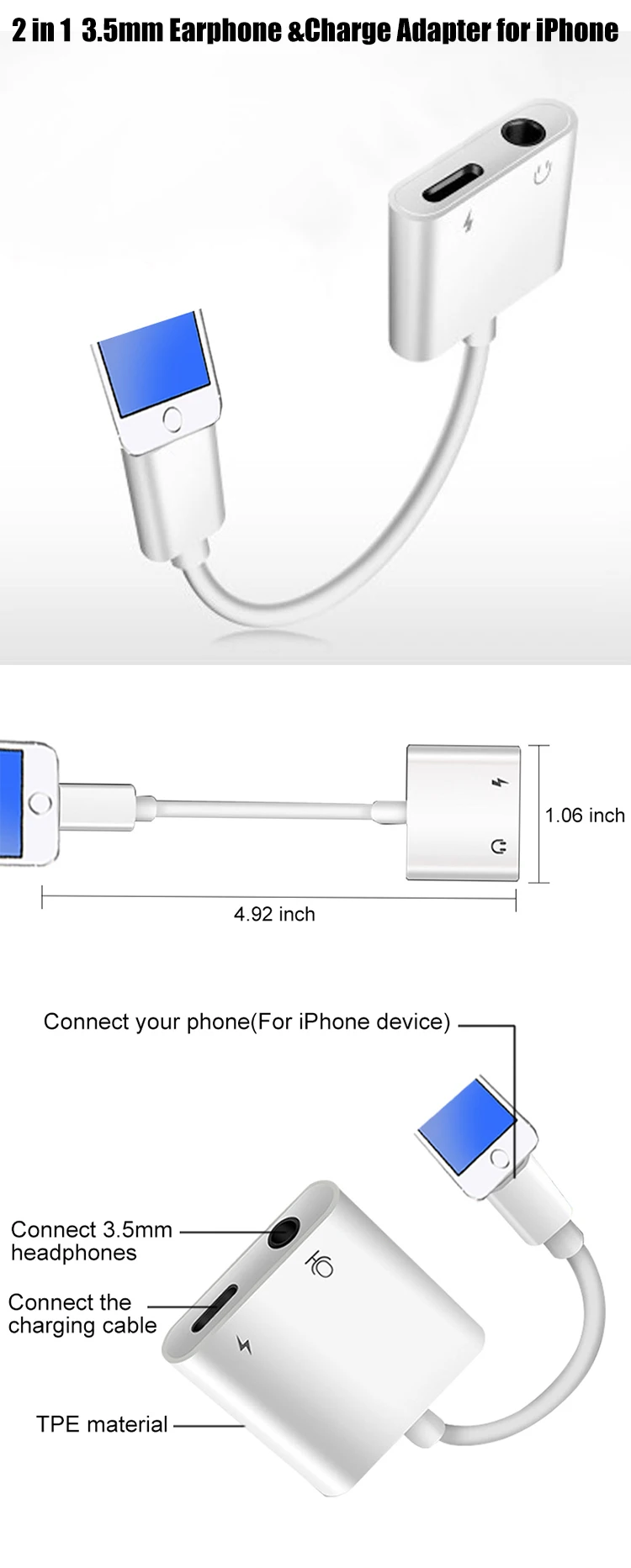 Music 3.5mm Jack Adaptor 2 In 1 Fast Charger Headphone Adapter For iPhone.jpg
