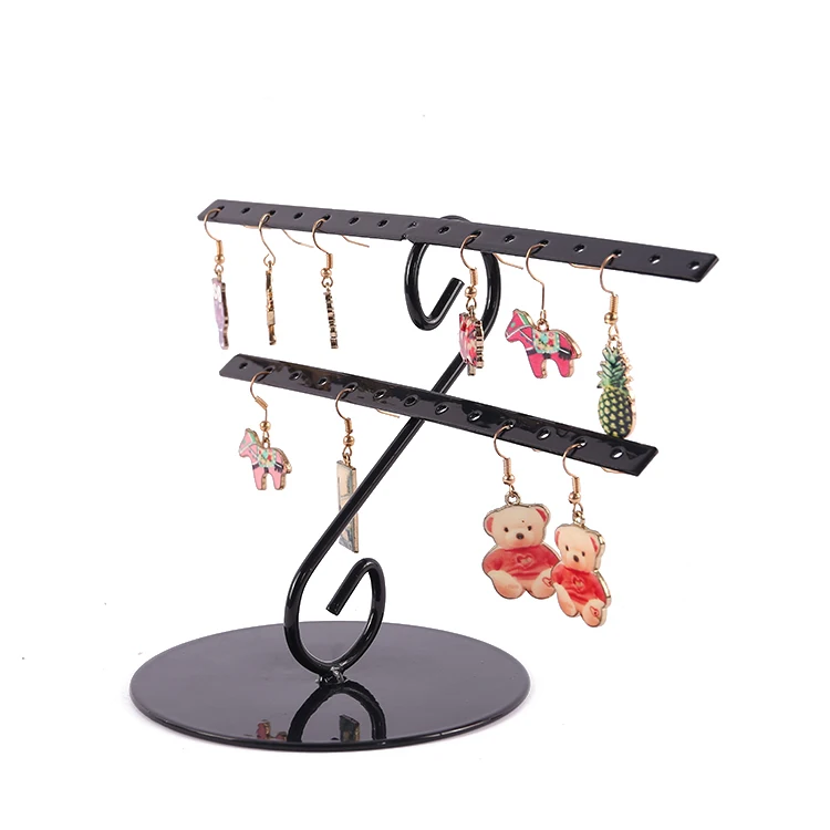 

Custom Made Jewelry Display Rack Earrings Stand Holder Jewelry Store T Stand Hook 2 Tier Black Gold Iron Jewelry Storage Rack