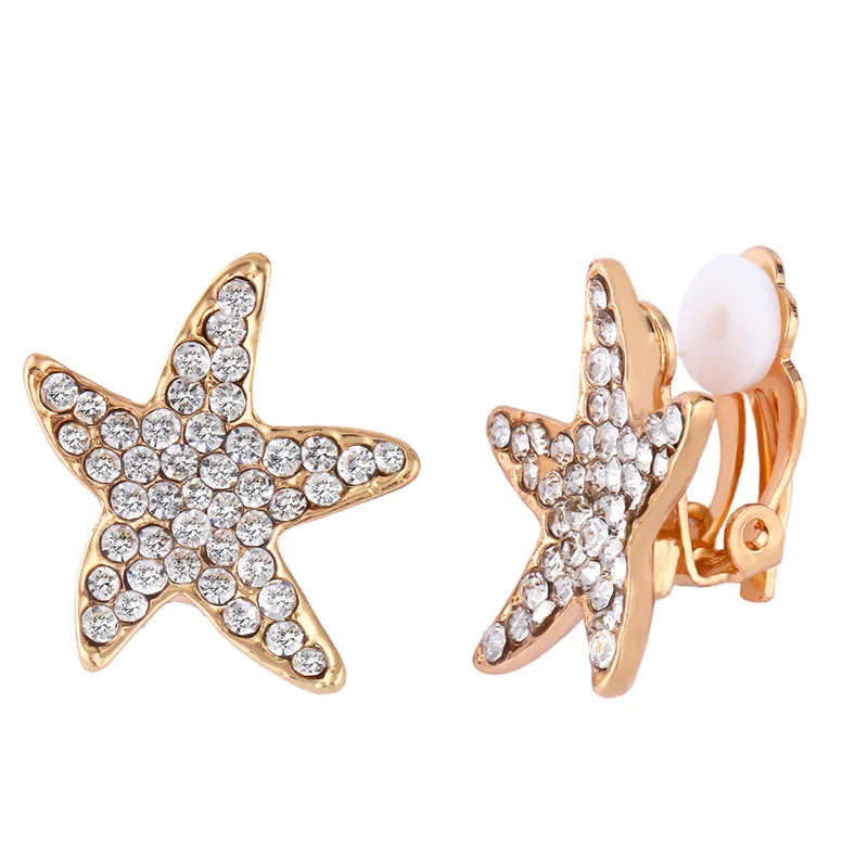 

ER-607 2021 Rose gold silver five-pointed star ear clip earrings for women no piercing jewelry