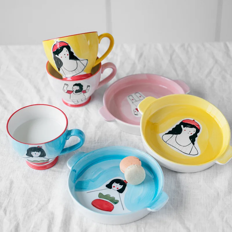 

Wholesale luxury European style dinner plate ceramic family restaurant steak plate dessert ceramic plate, Pink/blue/yellow