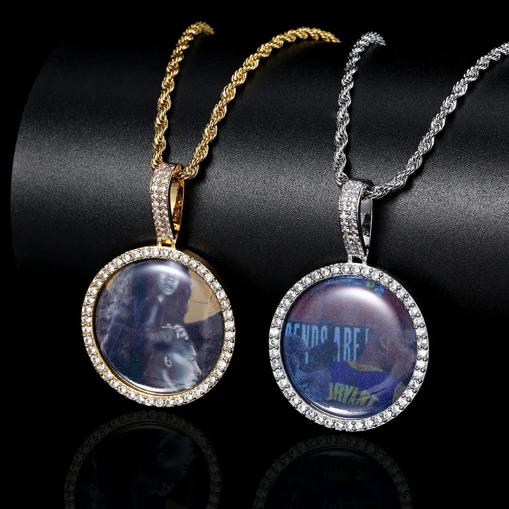 

Hip Hop Photo Memory Medallions Necklace Men Round Sublimation Jewelry Blanks Custom Picture Pendant, Gold/platinum color