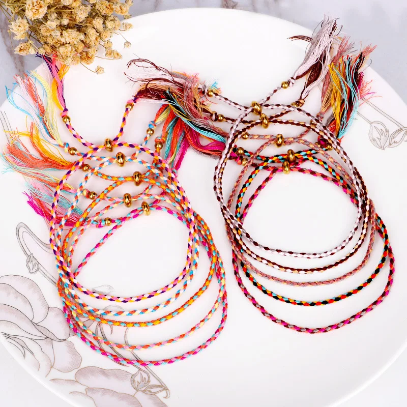 

Handmade Colorful Adjustable Multilayer Beads String Bracelets Boho Beach Rainbow Braided Wax Line Rope Friendship Bracelet