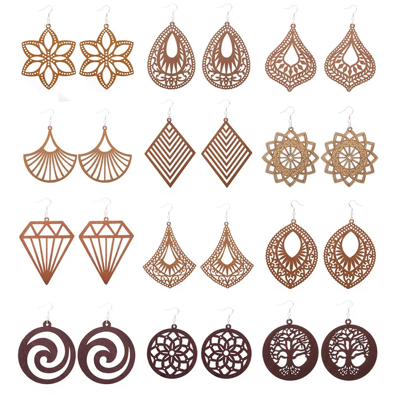 

African Wood Charm Earrings Jewelry Women Accessories Plain Wooden Earrings Women African Wooden Blank Dangle Earrings 2020, Colorful