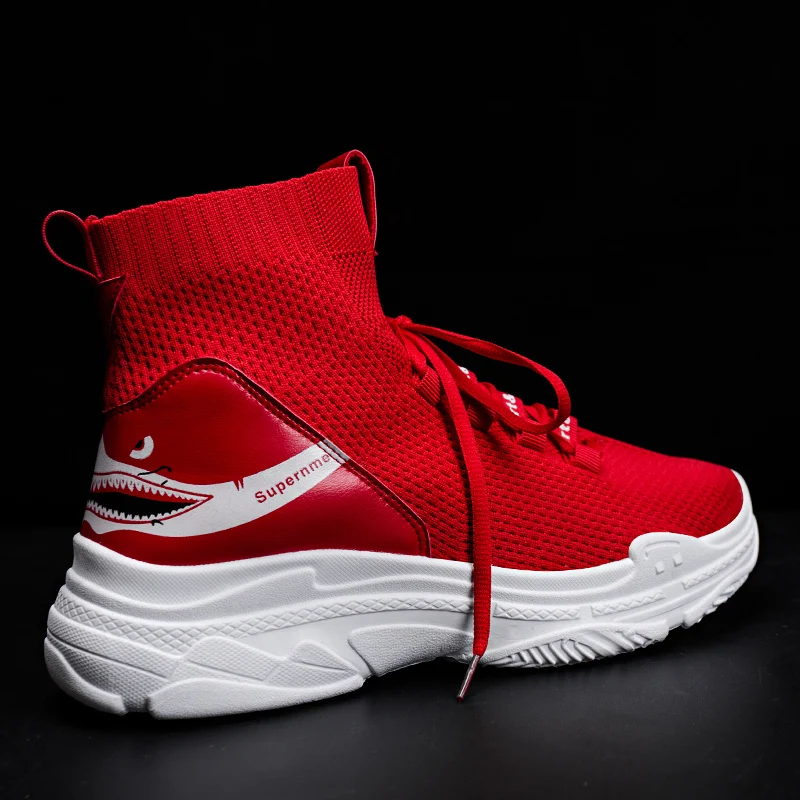 
2019 Trendy Thick Bottom High Neck Breathable Fashion Sneaker Men Fly-knit Sport Running Shoes for Men Socks Shoes SH-866 