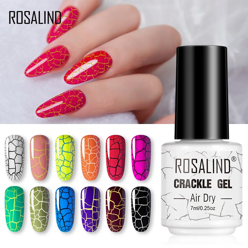 

ROSALIND nail products oem private label 7ml nail art quick drying gel nail polish no need uv lamp air dry crackle gel polish, 12 colors