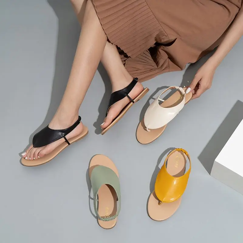 

New fashion elastic band flat solid color concise casual sandals flip flops chic women shoes plus size outdoor all-match sandals, Four colors or customized