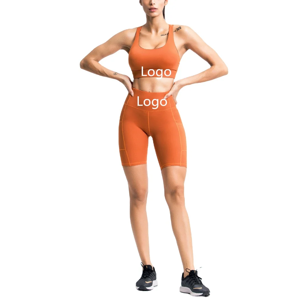 

Wholesale 2020 New Fashion 90%Polyester short sets women two piece Yoga Active Wear Sets, Accept customized color