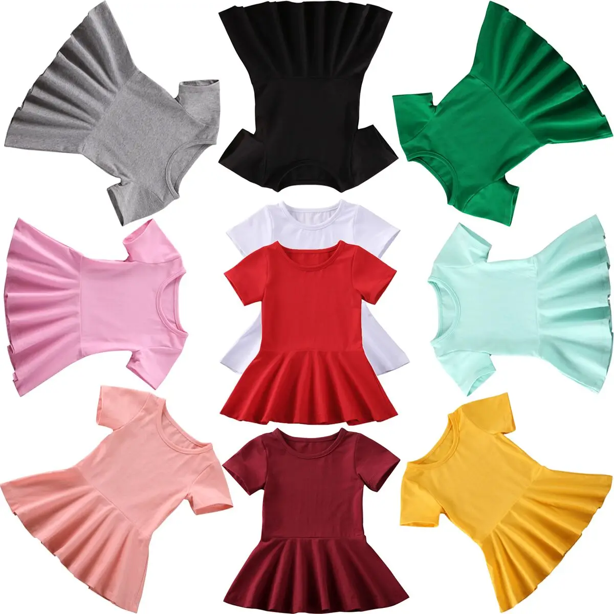 

Toddler Baby Girls Summer Clothing Soild Cotton Short Sleeve 10Color Dress Tutu Dress For Girls