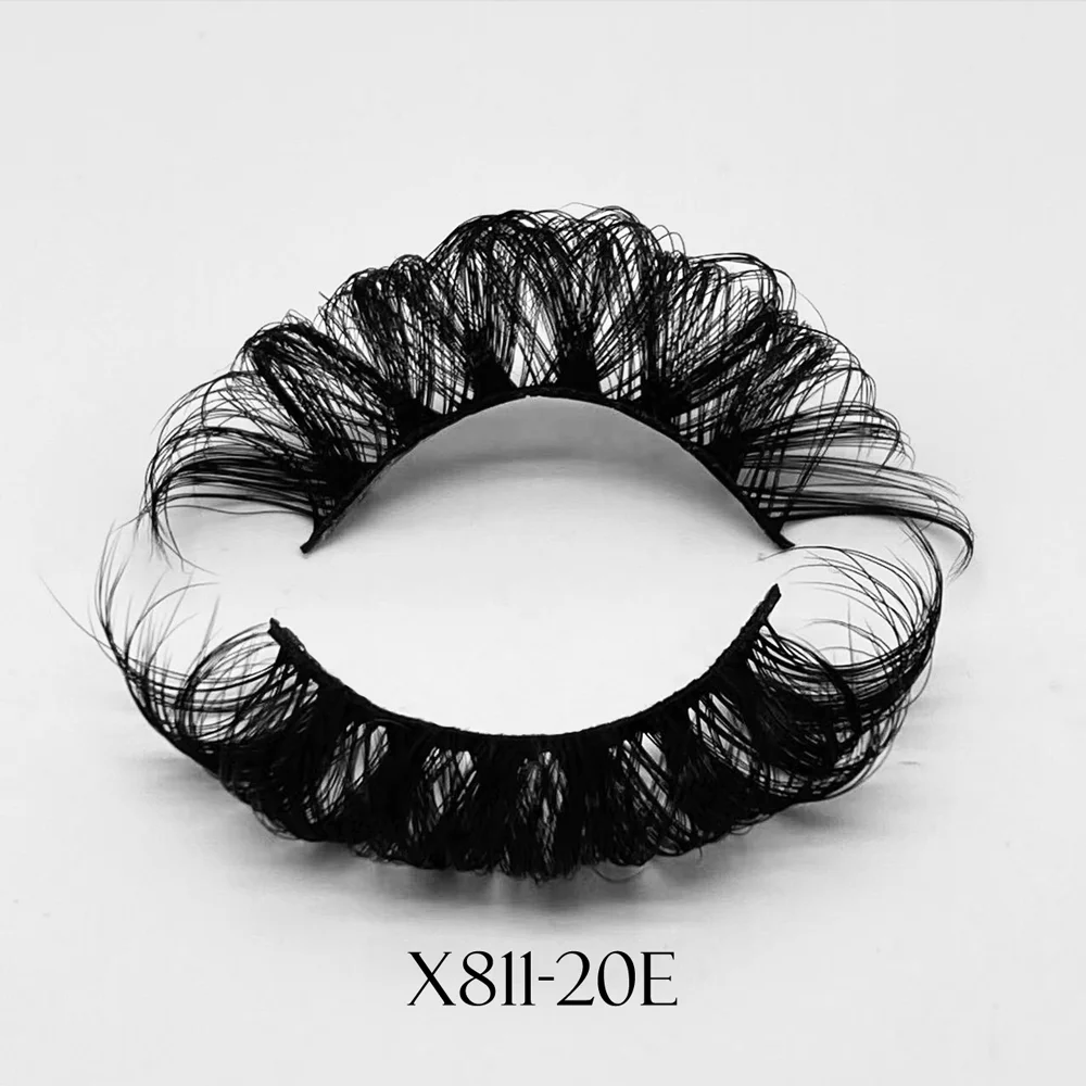 

X811-20E 20mm D Curl Strip Eyelashes Russian Eyelash Extensions Deep Curl Lashes Russian Volume Faux Mink Strip False Lashes