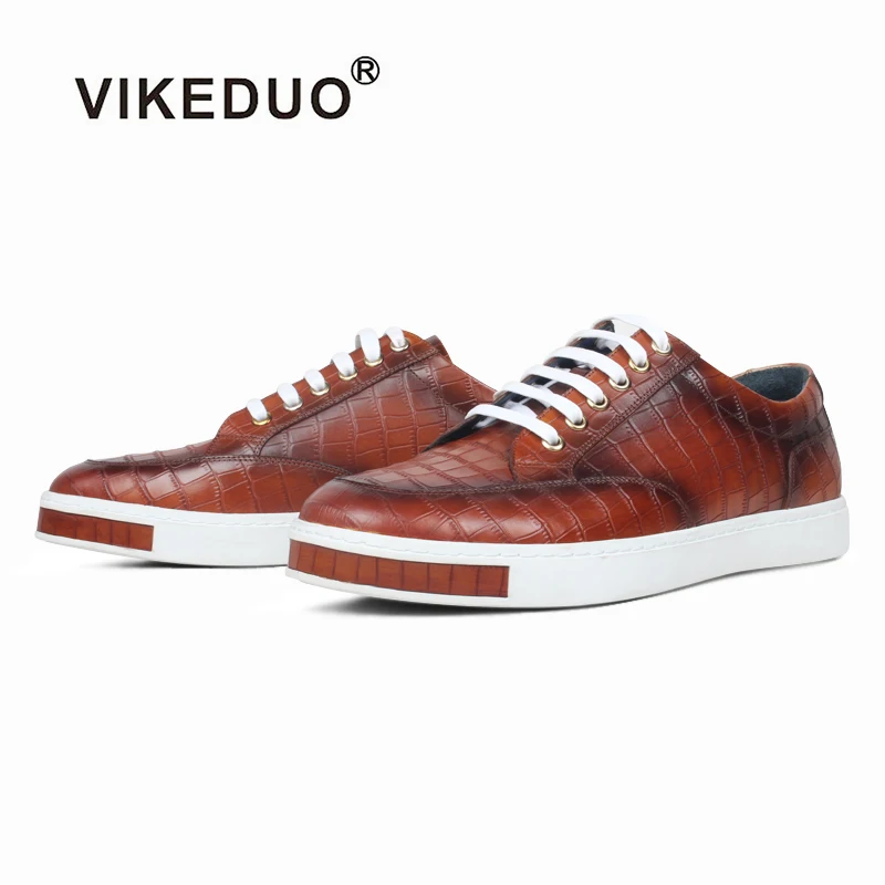 

Vikeduo Hand Made Made In Guangzhou Brown Croc Embossed Calf Leather New Design Brand Fashion Bespoke Men Shoes