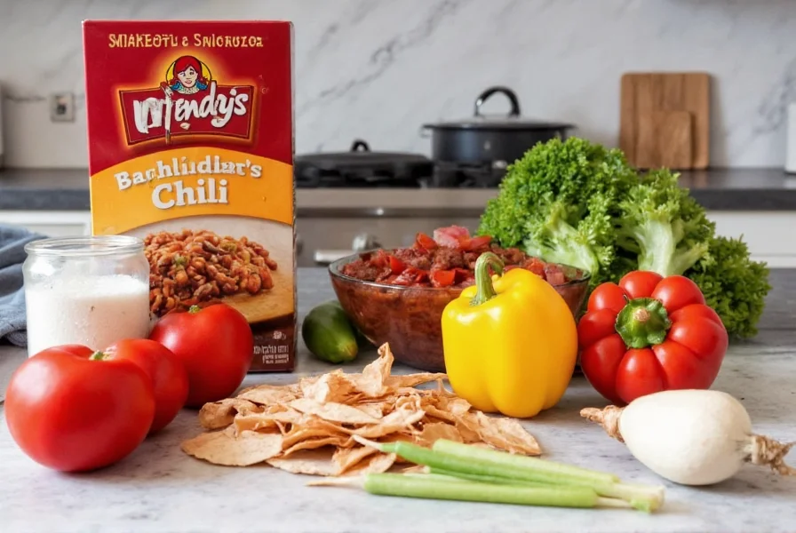 Homemade copycat Wendy's chili recipe ingredients arranged on kitchen counter