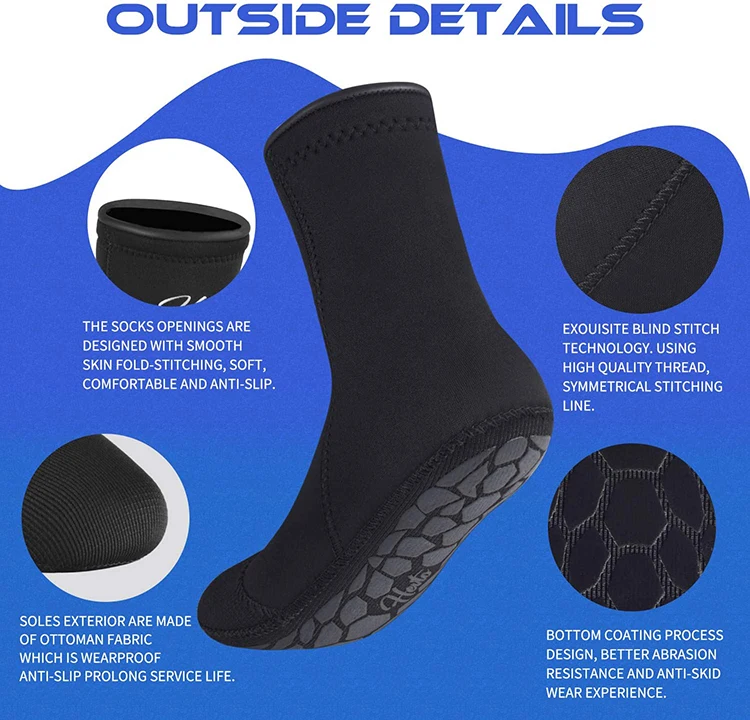 3 Mm Neoprene Diving Socks (size 4-12) Wet Suit Socks Sand-proof Diving ...