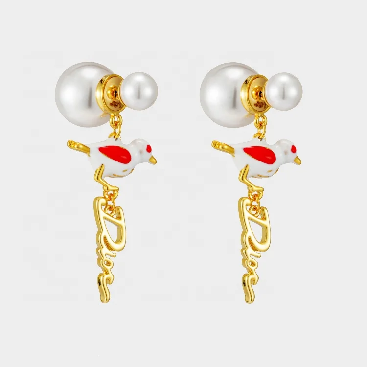 

Fashion Design Gift Party Elegant New Women Jewelry Earrings Pearls Enamel Bird Long Tassel Hummingbird Drop Earrings, As picture