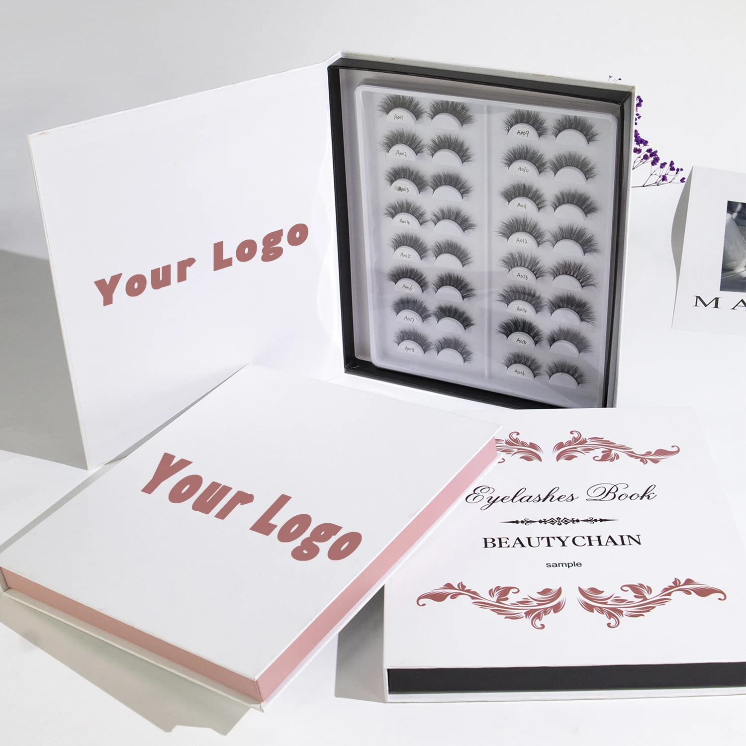 

Dropshipping 12 pairs Square tray 3D 5D strip lash packaging private label eyelash extension faux mink lashes books, Black