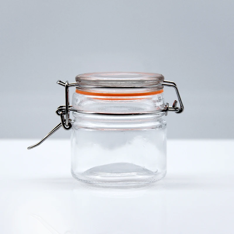 

500ml 750ml BPA free transparent food grade container airtight canister easy buckle candy cookie glass jar, Customized