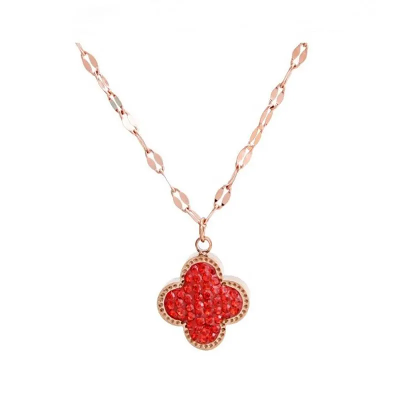 

New Fashion Ladies Lucky Clover Pendant Stainless Steel Rose Gold Women Necklace, As picture