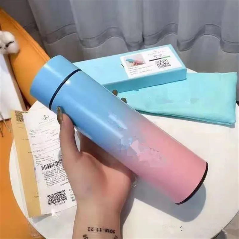 

Gradient Ramp Colorful Letter Print Vacuum Cup 304 Stainless Steel Retro Water Bottle