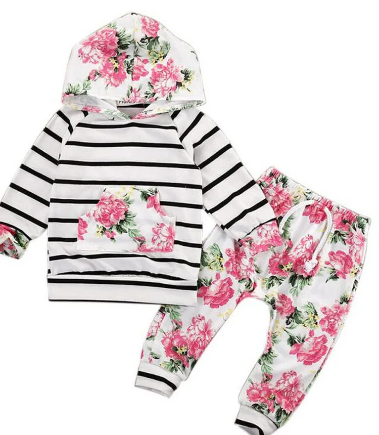 

Bay hot style flower-striped long-sleeved hooded suit for babies and toddlers