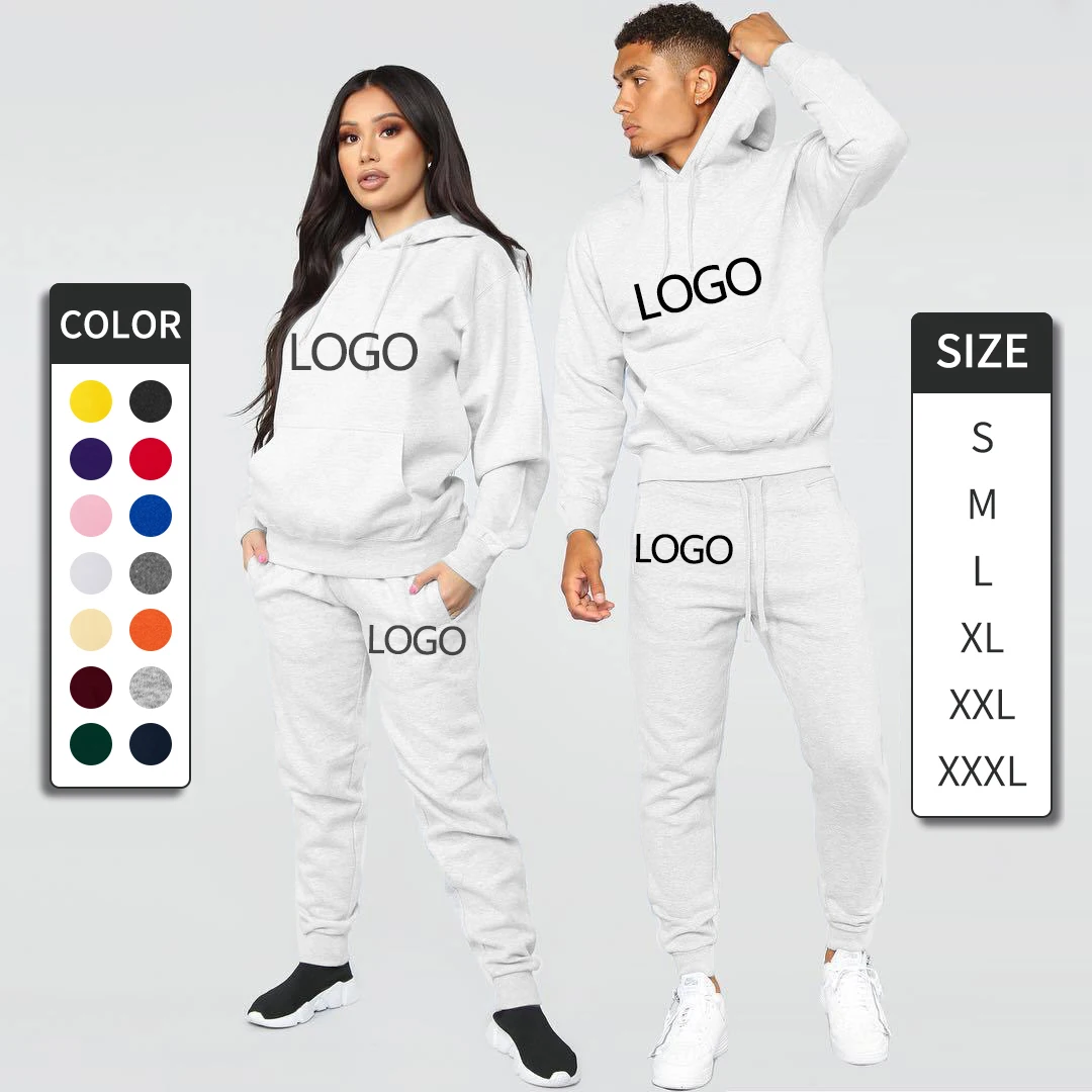 

custom embroidered hoodie gym jogging suits unisex women sweatshirt and sweatpants, Picture shows