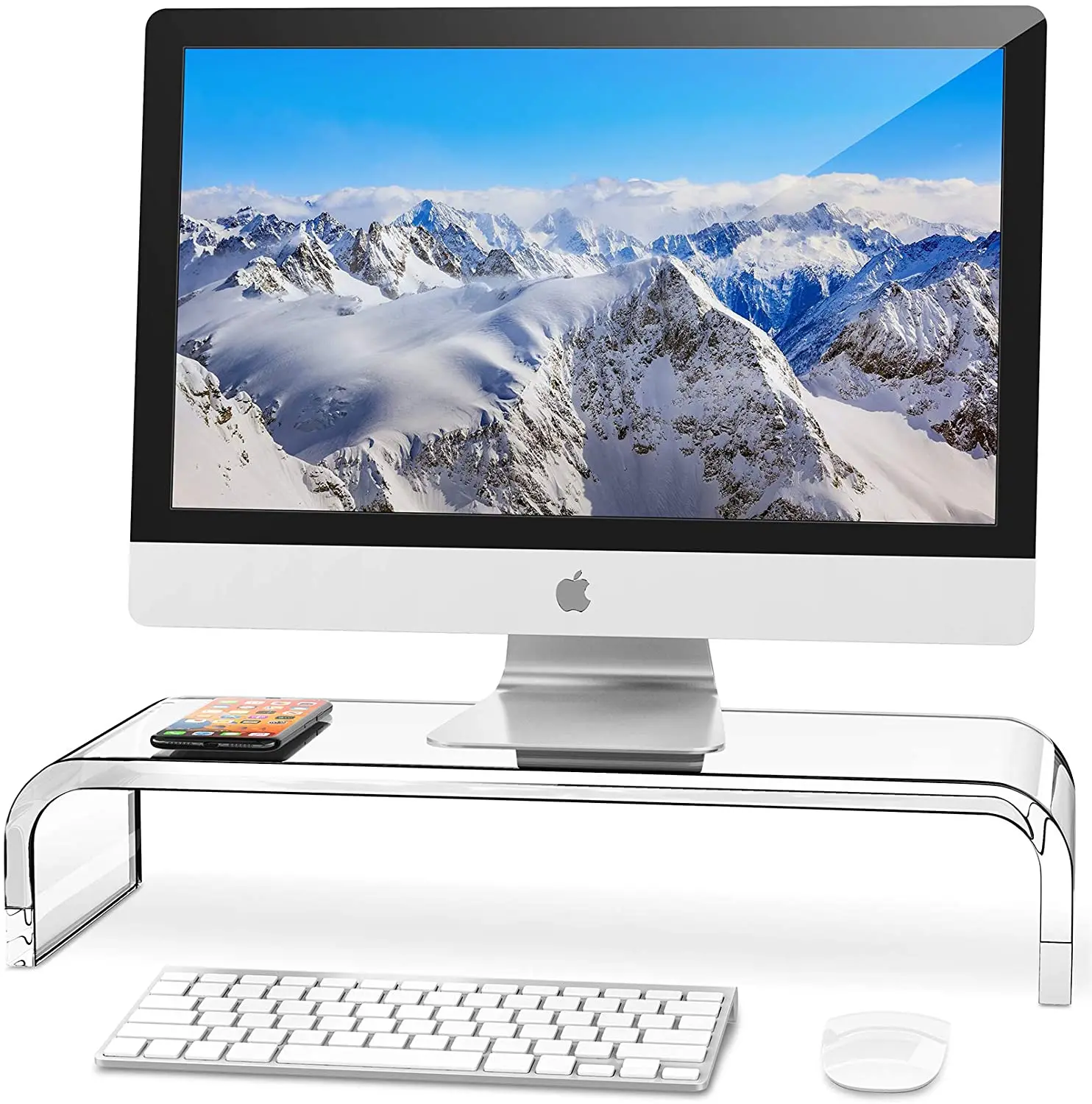

Acrylic Monitor Stand Computer Riser for Home Office Business W/Sturdy Platform PC Desk Stand for Keyboard Storage&Multi-Media