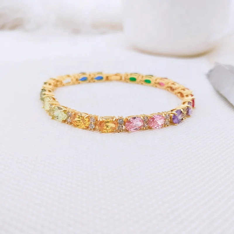 

Factory Price Vintage Colored Gemstone Tennis Chain Link Bracelet Anklet Women