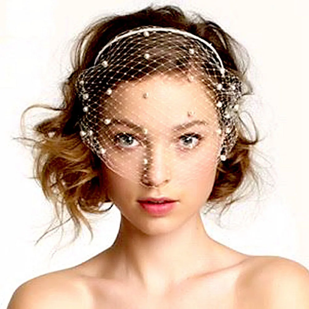 

Princess Handmade Bride Queen Korean Style Unique White Black Pearl bridal veil Headwear Dancing Party Accessories