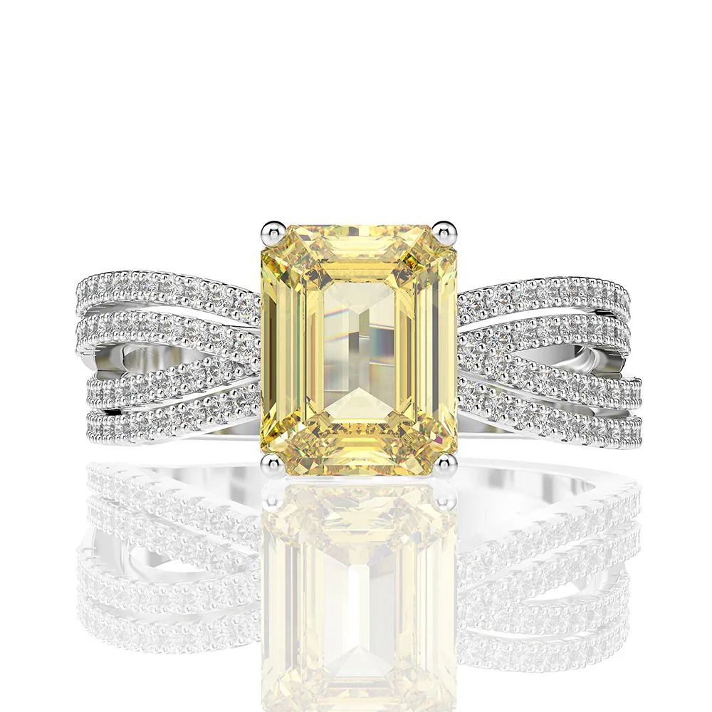 

Fashionable ring design silver jewelry 925 sterling 5a zirconia baguette emerald cut cz yellow diamond ring