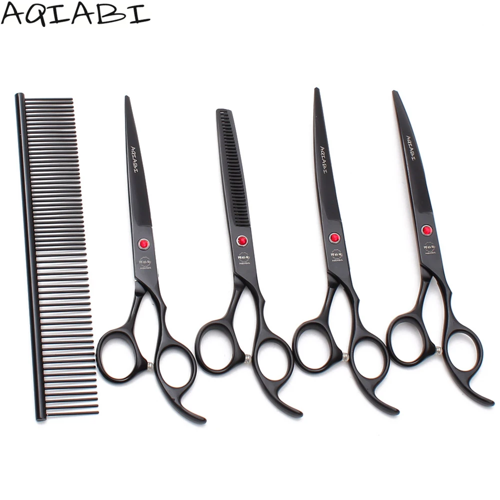 

Dog Cutting Scissors 7" AQIABI JP Steel Cat Thinning Shears Pet Grooming Scissors A3103, Red handle