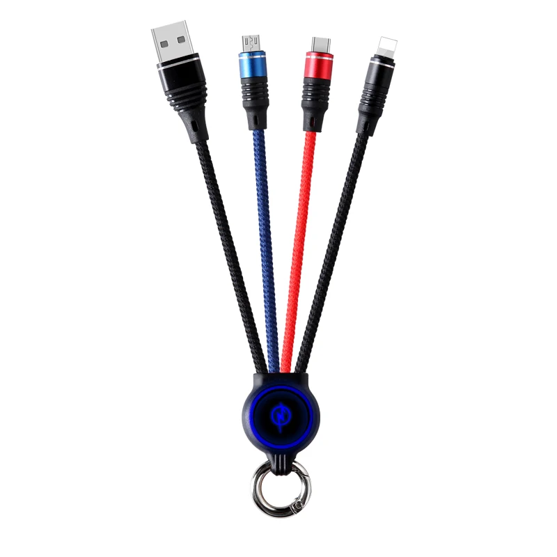 

Shenzhen Lighting Type C 2.4a Braided 3 in 1 Android Fast Charging Usb Data Cable For Mobile Phone Iphone, Black/red/blue/gray