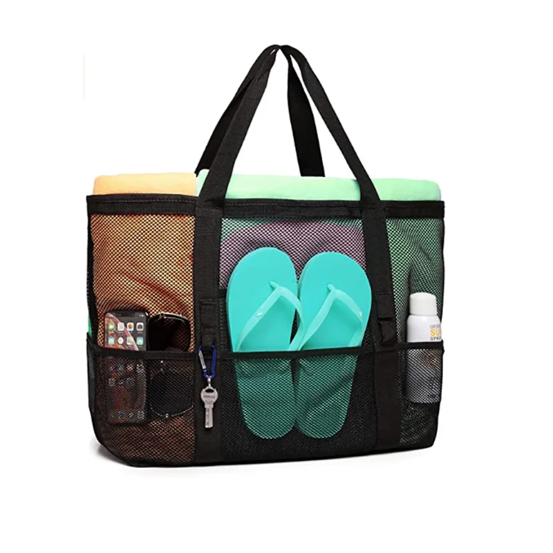 

Oversized Beach Tote 9 Pockets Toy Bag XXL Trendy Mesh Beach Bag, Customized colour