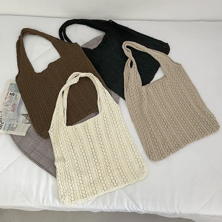 

Woven Crochet Beach Bag Wholesale Hollow Out bag Cotton Rope Knitted womens beach bag, Customizable
