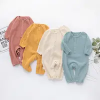 

new born baby bodysuit clothes blank cotton and linen onsie OEM linen baby bodysuit