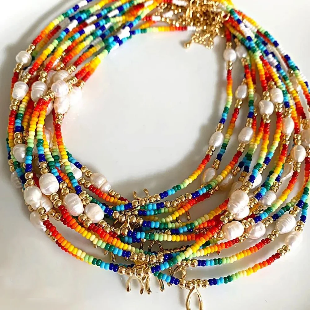

Go2boho New In Rainbow Colorful Beaded Necklaces For Women Fresh Water Pearl Miyuki Beads y2k Fashion Gold Chains