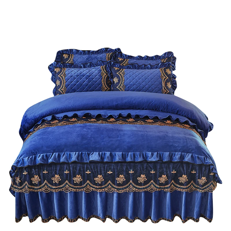 

American Style Luxury Velvet Navy Blue 4pcs Duvet Cover Set