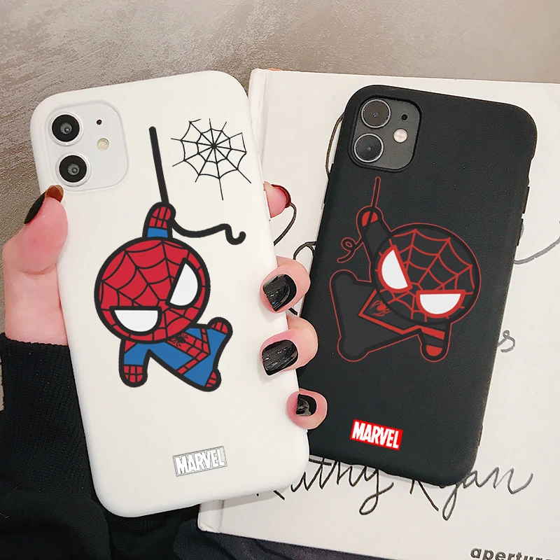 

Marvel Spider Man Phone Case for iPhone 12 11 Pro Xs X XR Max 8 7 SE 6 6S Silicone Cases Soft Black Cover, 12 color