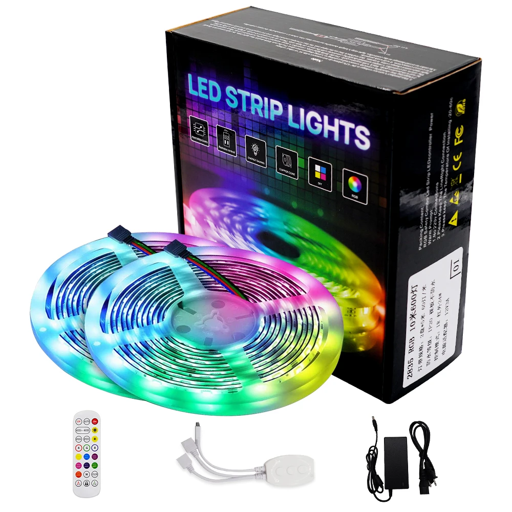 LED Light Strip Kit 12V SMD5050 Blueteeth& IR Controller 24#3-key Remote IP20  Non-Waterproof 32.8ft 600LED decorative led light