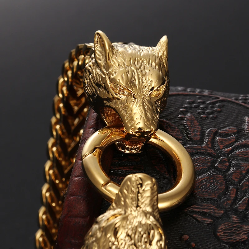 

KALEN Punk Gold Double Skull/Wolf Link Charm Bracelets Mens