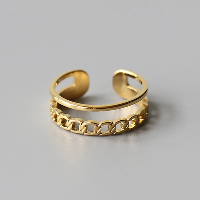 

New Model 18K Gold Plated Stainless Steel Finger Chain Ring Jewelry, Gold color