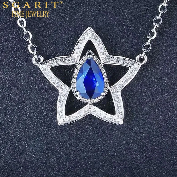 

SGARIT new star jewelry model 0.53ct Sri Lanka natural royal blue sapphire choker 18k gold women pendant necklace